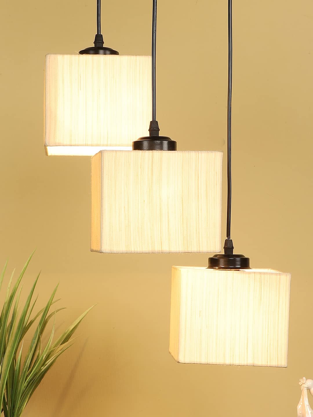 Off-White Cotton Square Cluster Hanging Lamp (10x10x27) Inches