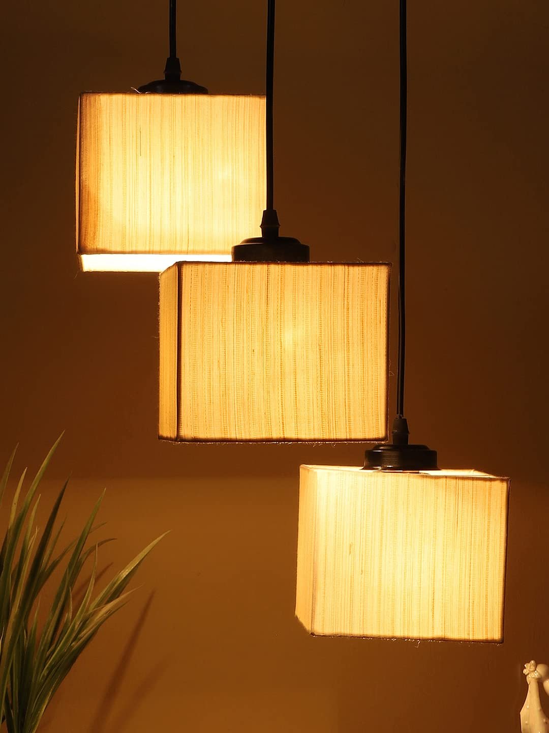 Off-White Cotton Square Cluster Hanging Lamp (10x10x27) Inches