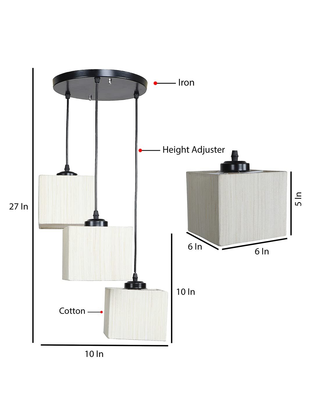 Off-White Cotton Square Cluster Hanging Lamp (10x10x27) Inches