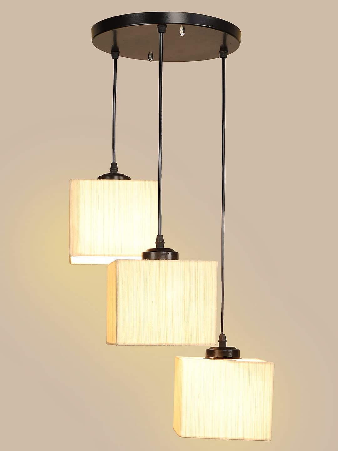 Off-White Cotton Square Cluster Hanging Lamp (10x10x27) Inches
