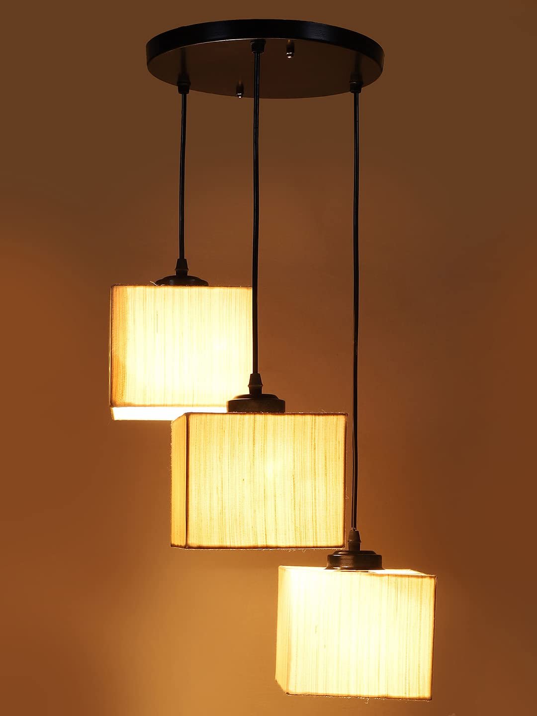 Off-White Cotton Square Cluster Hanging Lamp (10x10x27) Inches