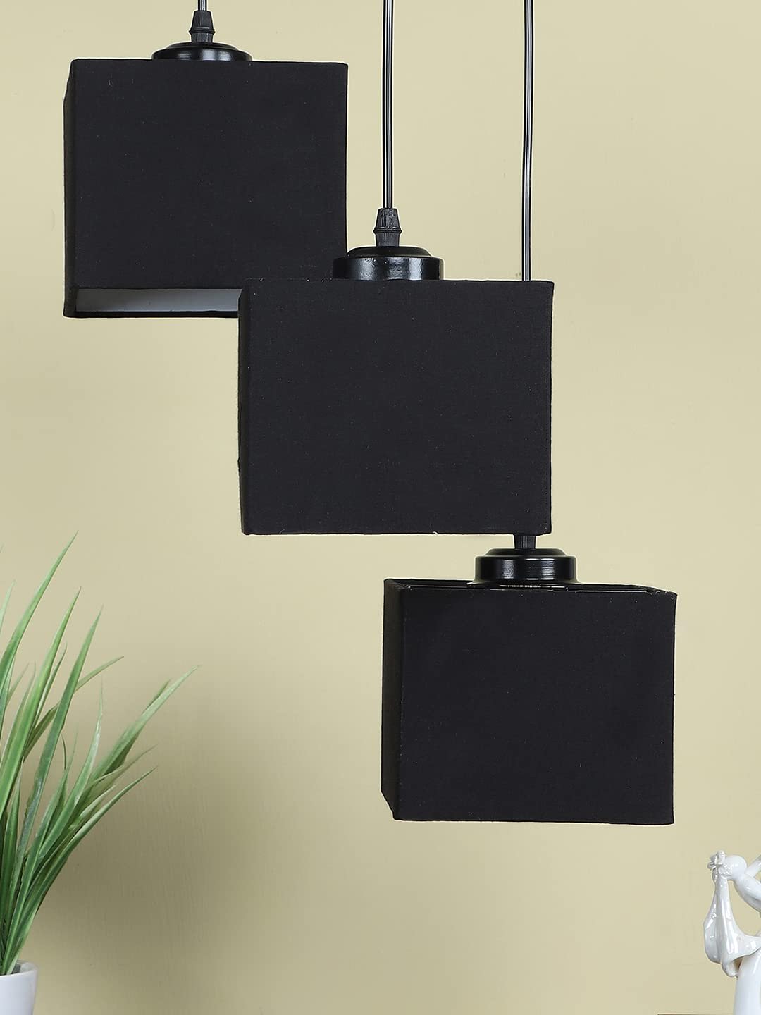 Black Cotton Square Cluster Hanging Lamp (10x10x27) Inches