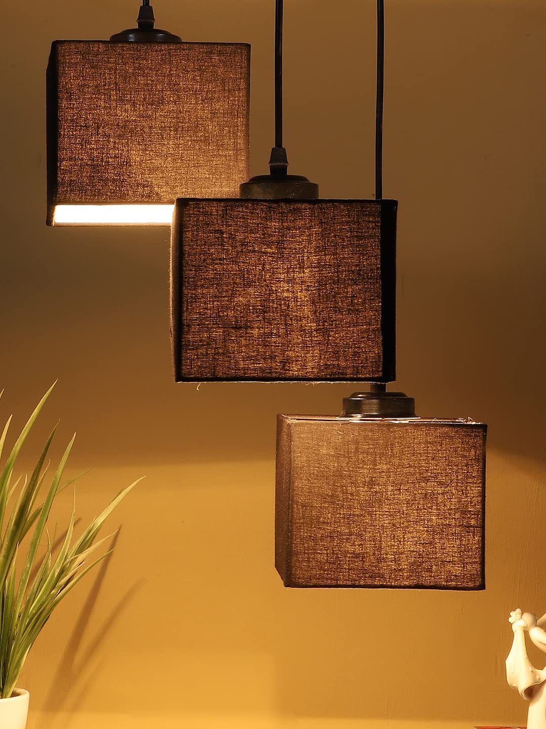 Black Cotton Square Cluster Hanging Lamp (10x10x27) Inches