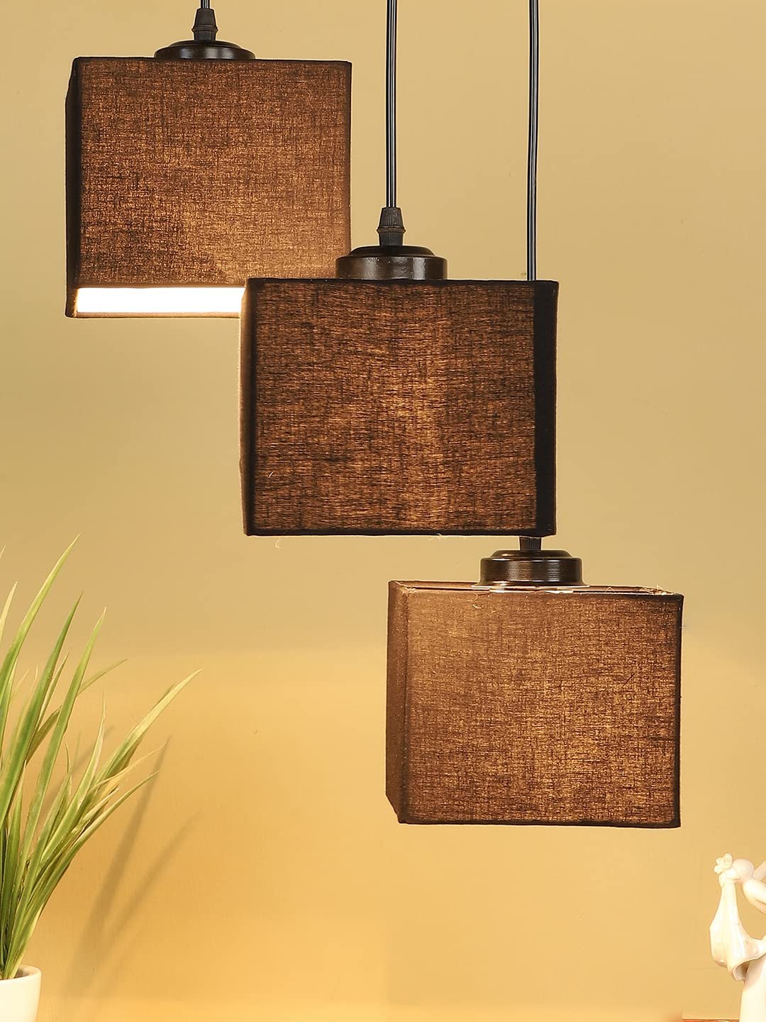 Black Cotton Square Cluster Hanging Lamp (10x10x27) Inches