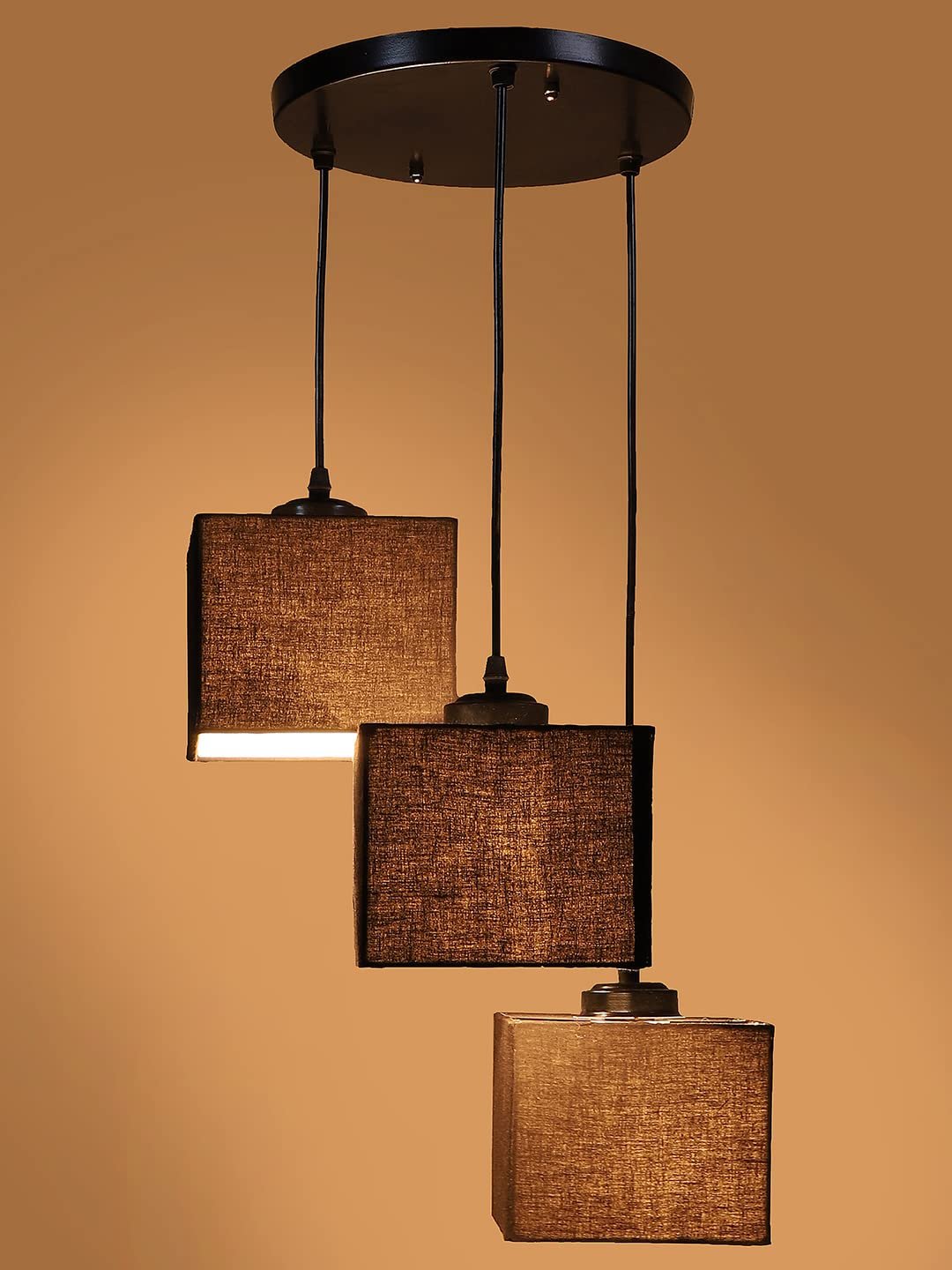 Black Cotton Square Cluster Hanging Lamp (10x10x27) Inches