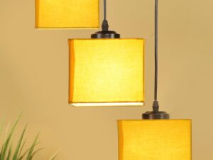 Yellow Cotton Square Cluster Hanging Lamp (10x10x27) Inches