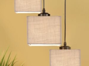 White Jute Square Cluster Hanging Lamp (10x10x27) Inches