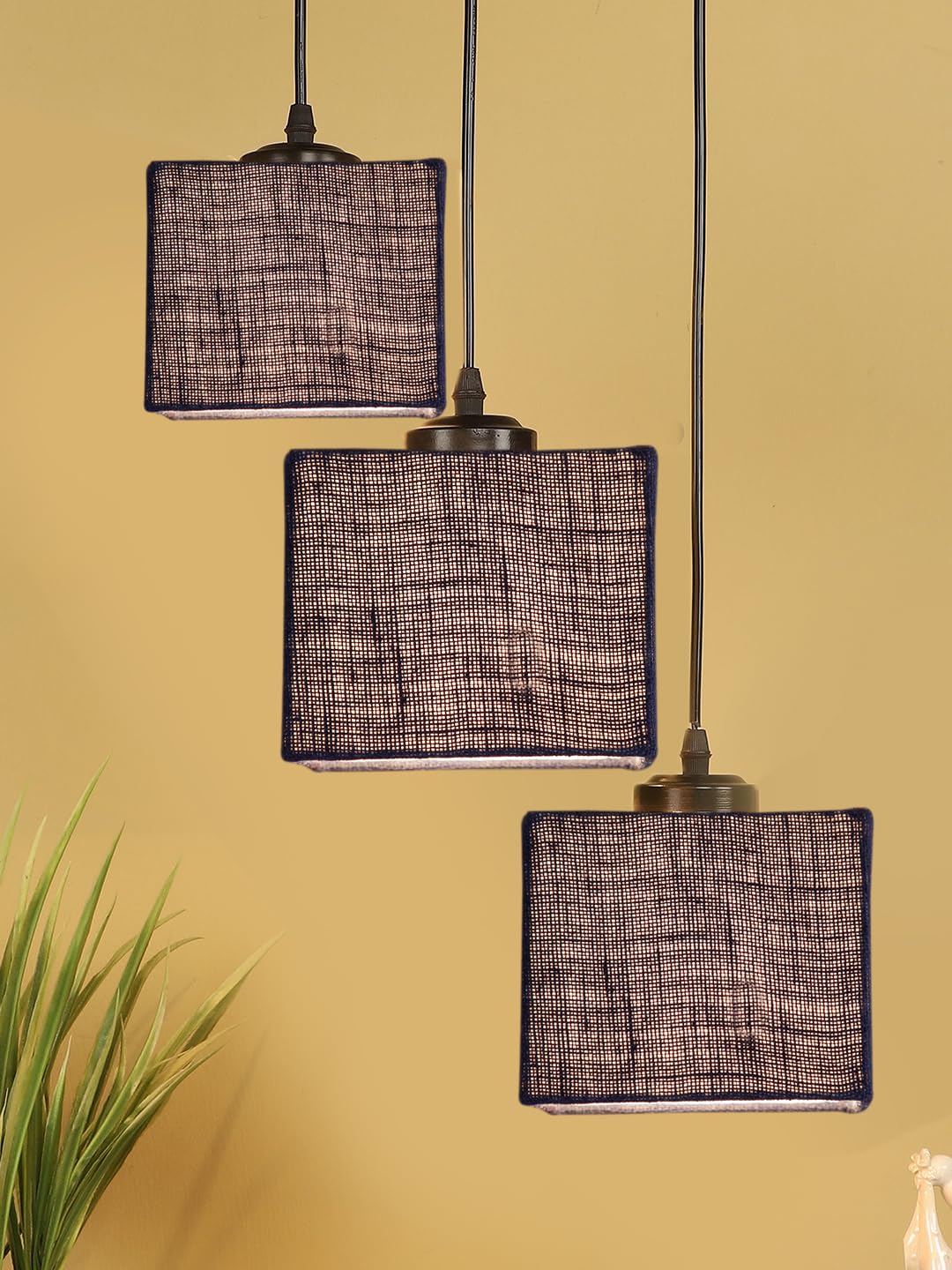 Blue Jute Square Cluster Hanging Lamp (10x10x27) Inches