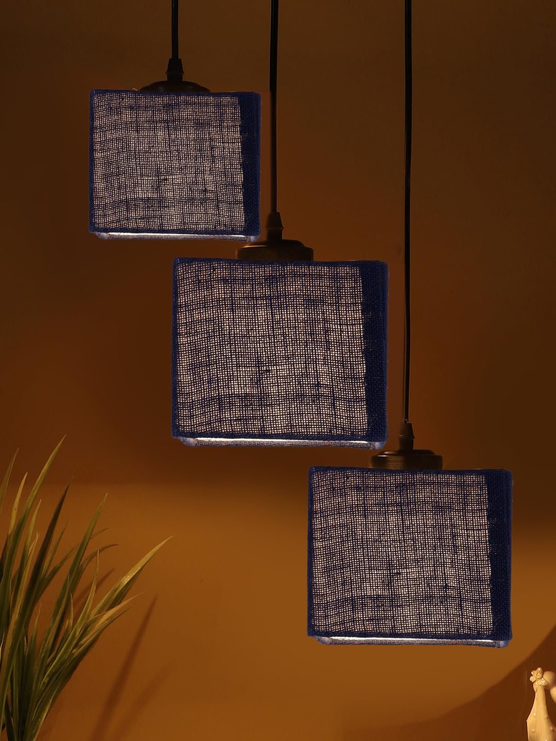 Blue Jute Square Cluster Hanging Lamp (10x10x27) Inches