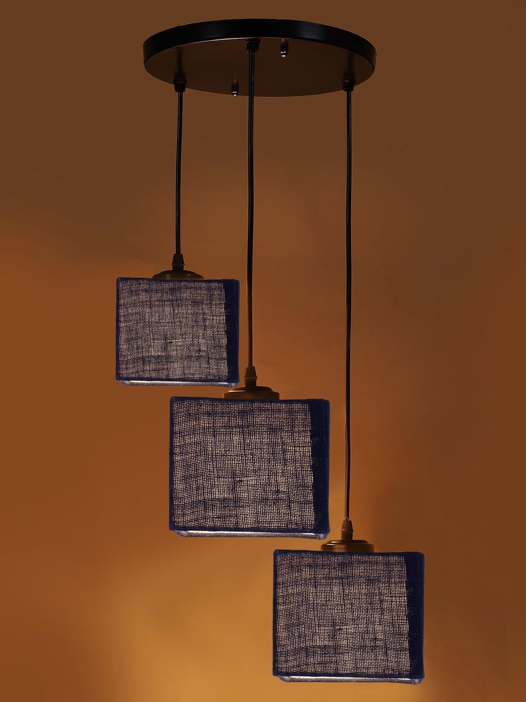 Blue Jute Square Cluster Hanging Lamp (10x10x27) Inches