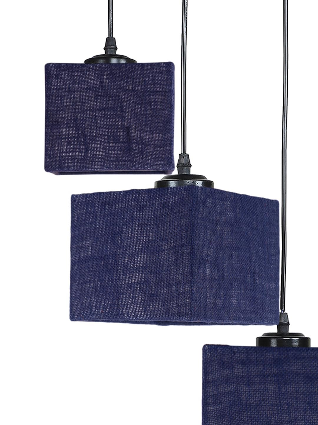 Blue Jute Square Cluster Hanging Lamp (10x10x27) Inches