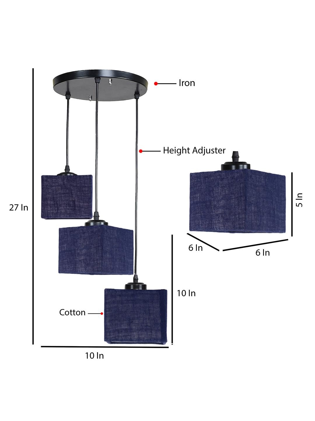 Blue Jute Square Cluster Hanging Lamp (10x10x27) Inches