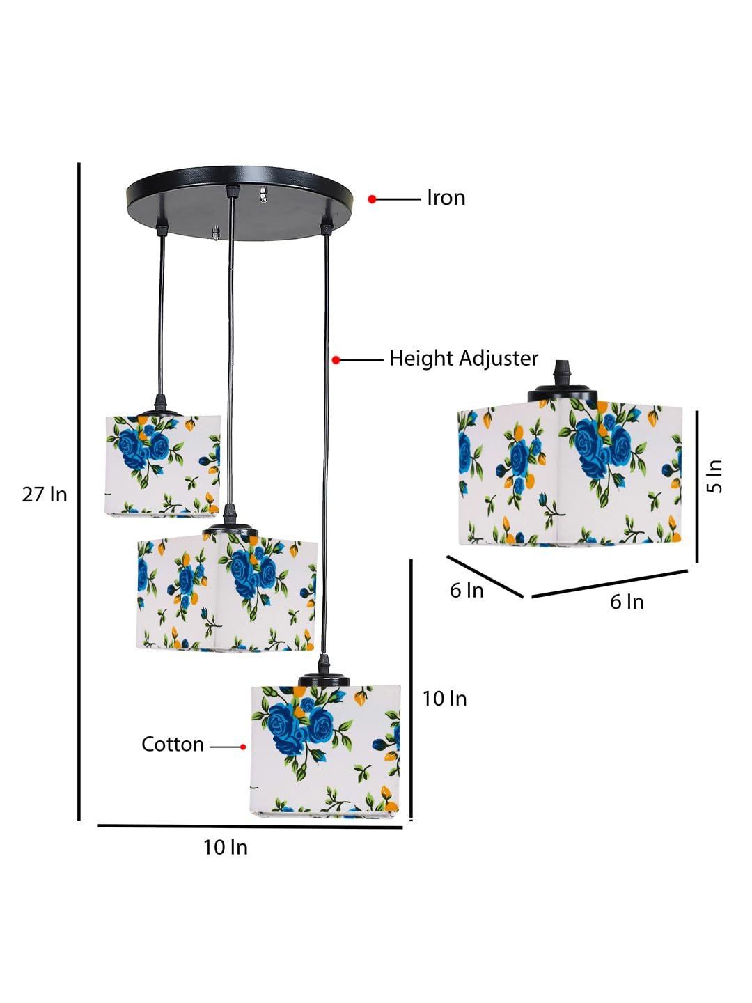 Multicolor Cotton Square Cluster Hanging Lamp (10x10x27) Inches-k