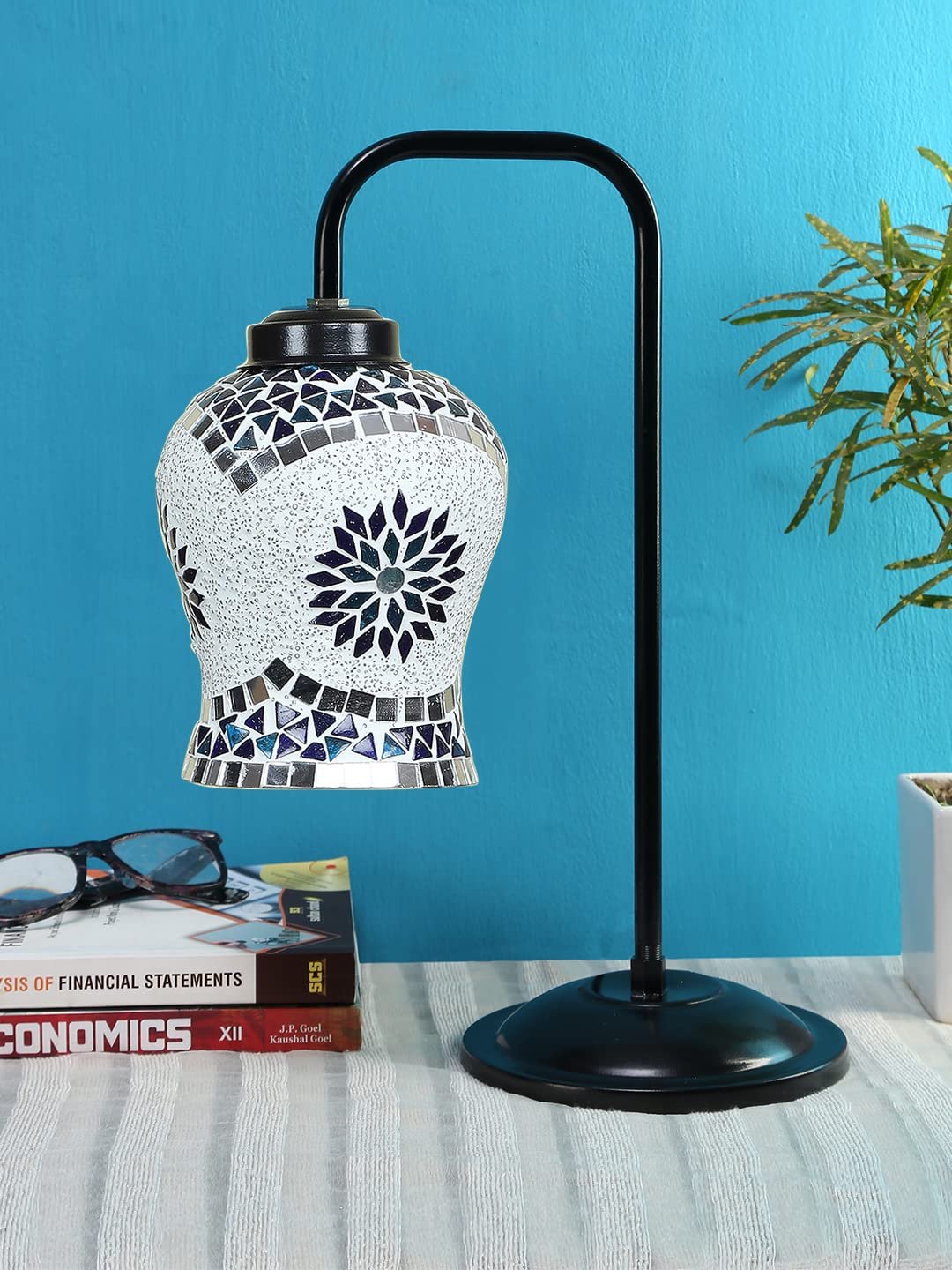 Multi Color Mosaic Glass Iron Table Lamp (GLASS12)