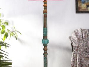 Mid Century Modern Floor Lamp,Hand Turned Floor Lamp Wood for Living Room,Stand Lamp with Fabric Lampshade for Bedroom, Study Room and Office, (Pink)-Jute-A1