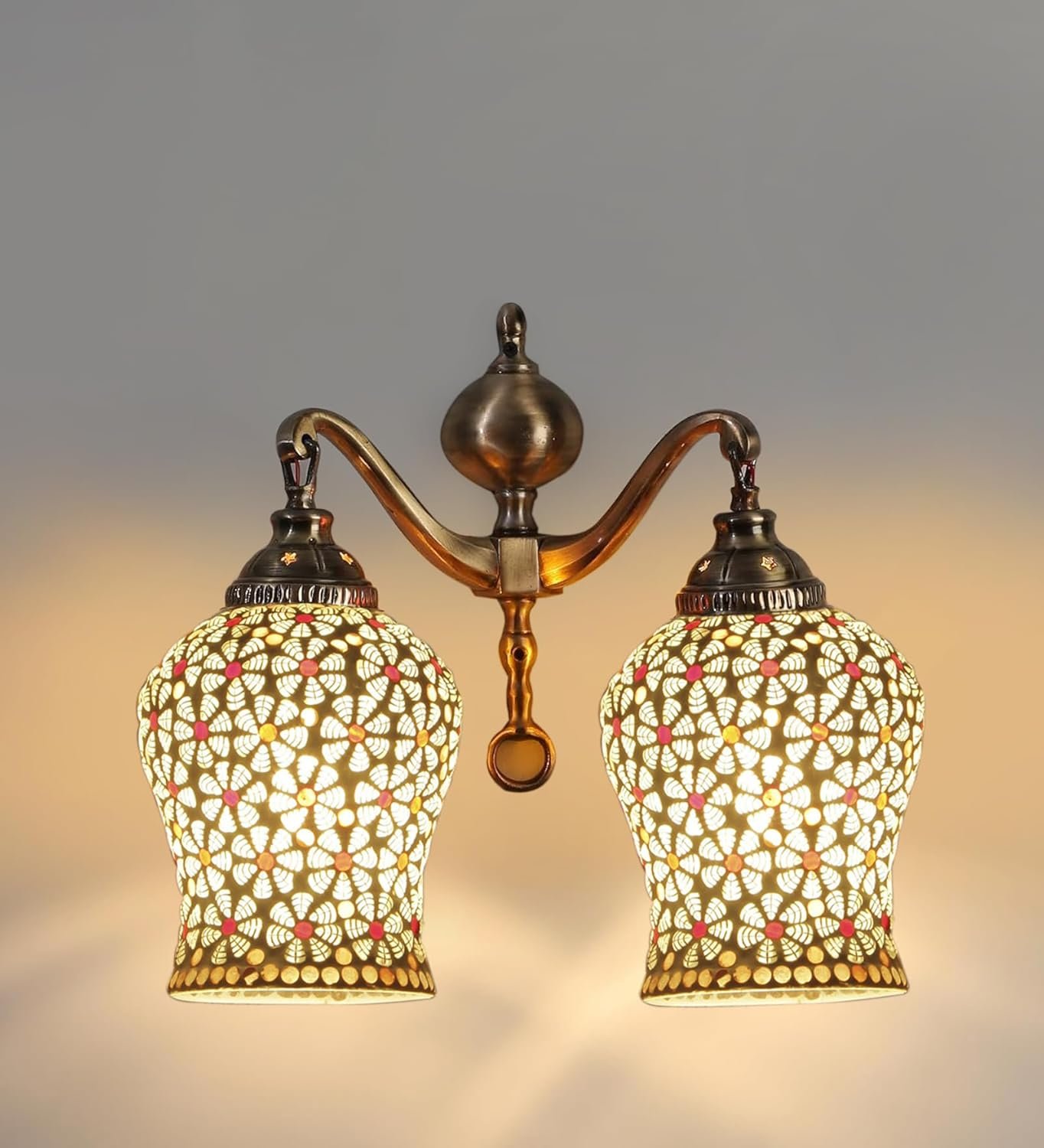 Dual Golden Antique Wall lamp with Mosaic Glass Wall d�cor Wall Hanging Light Vintage Wall Lamps Decorative lamp Traditional Wall lamp-A