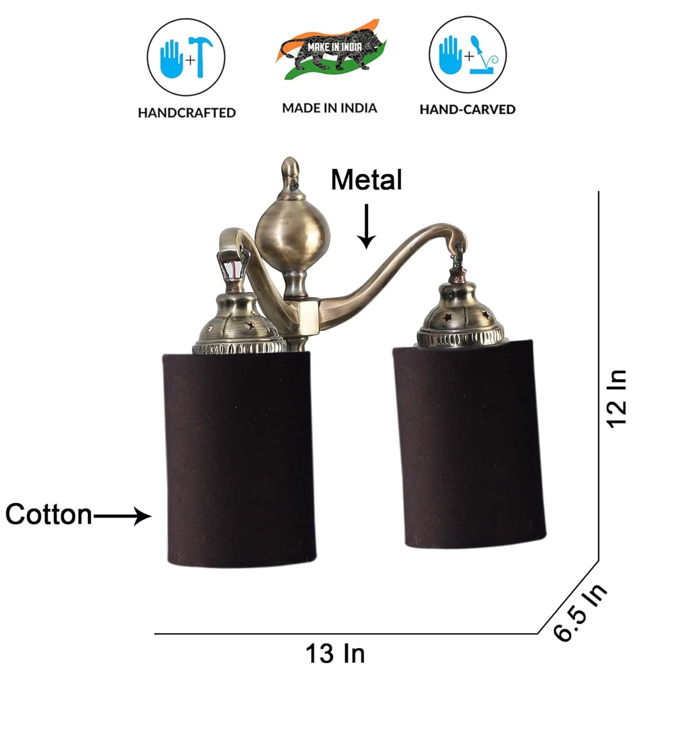 Dual Golden Antique Black Cotton Shade Wall d�cor Wall Hanging Light Vintage Wall Lamps Decorative lamp Traditional Wall lamp