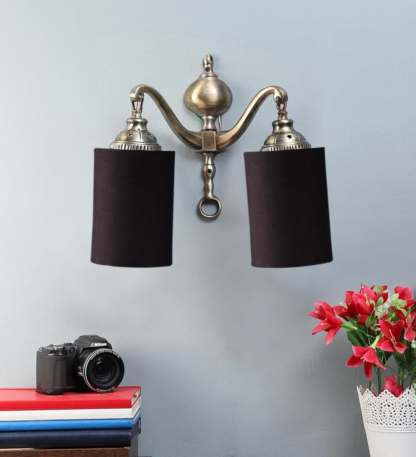 Dual Golden Antique Black Cotton Shade Wall d�cor Wall Hanging Light Vintage Wall Lamps Decorative lamp Traditional Wall lamp
