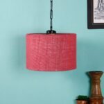 Pink Jute Drum Hanging Lamp