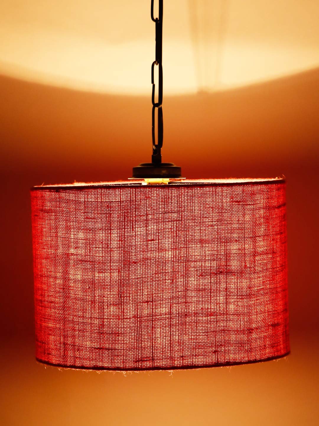 Pink Jute Drum Hanging Lamp
