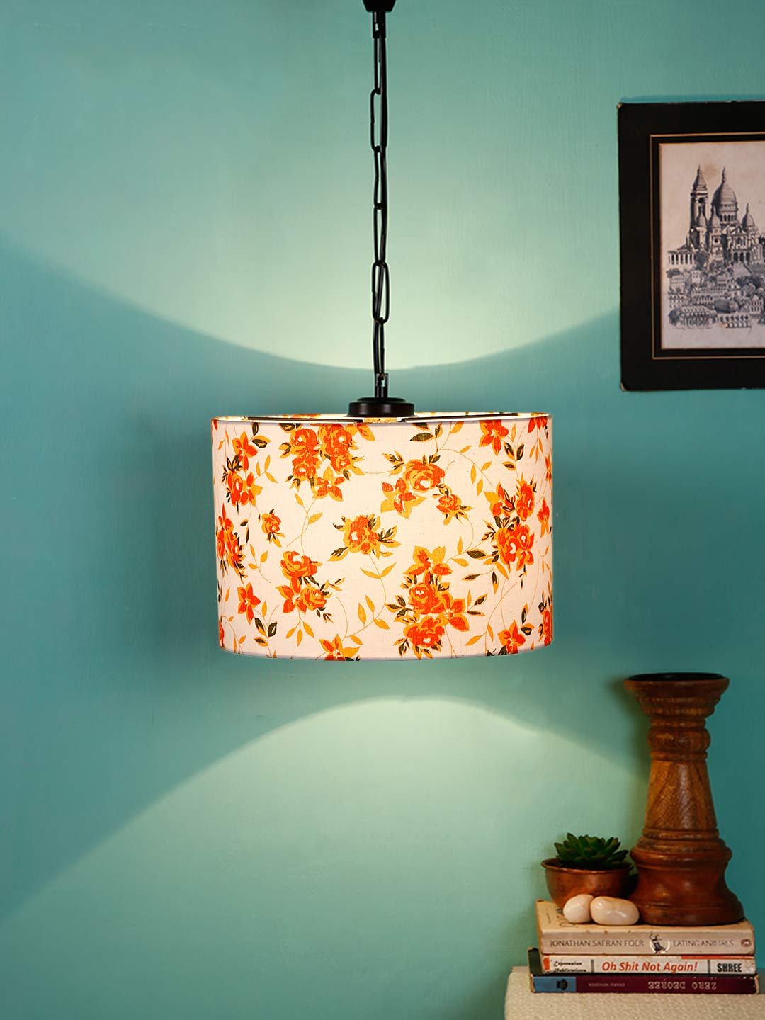 Multicolor Cotton Drum Hanging Lamp