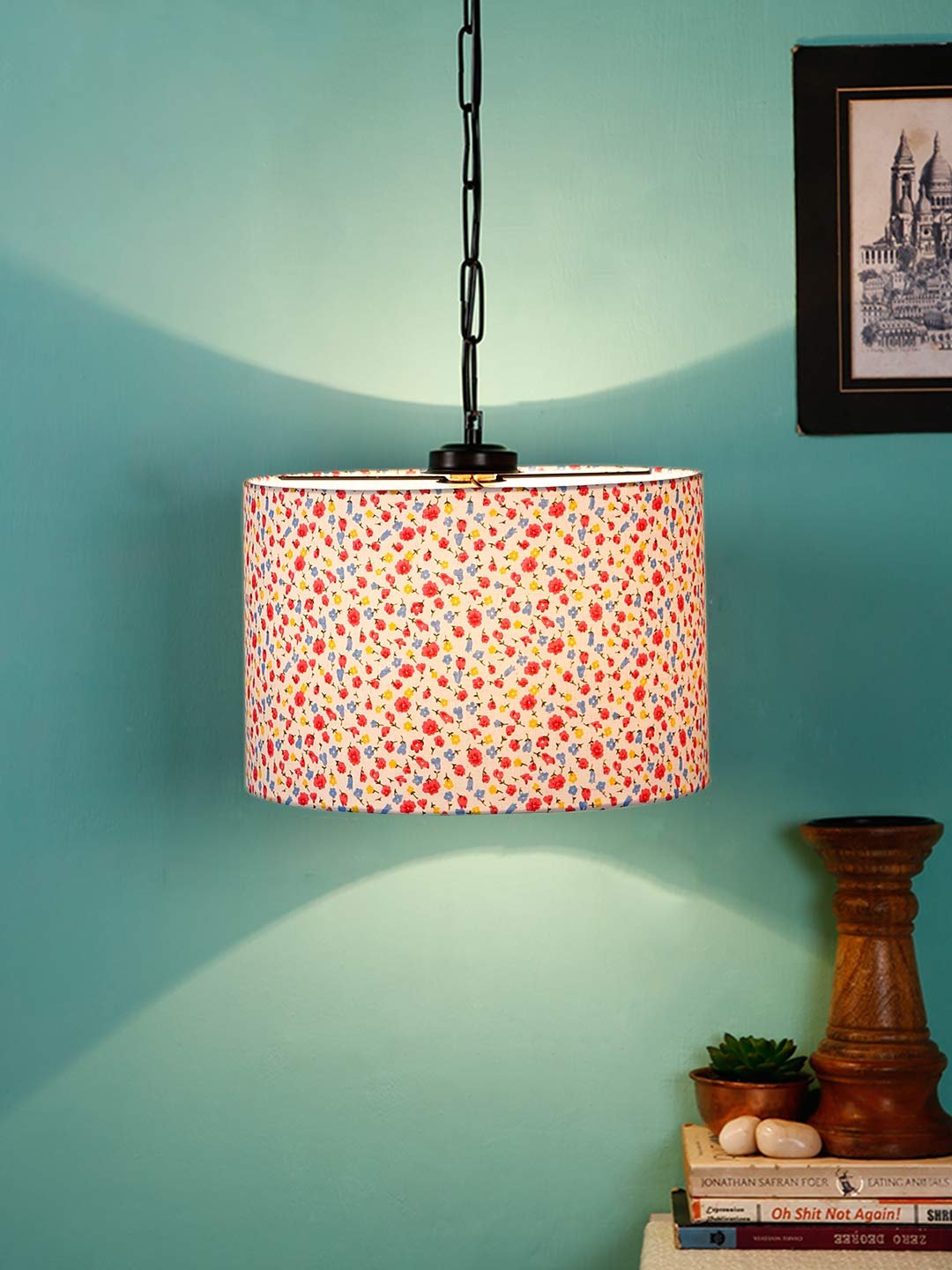 Multicolor Cotton Drum Hanging Lamp