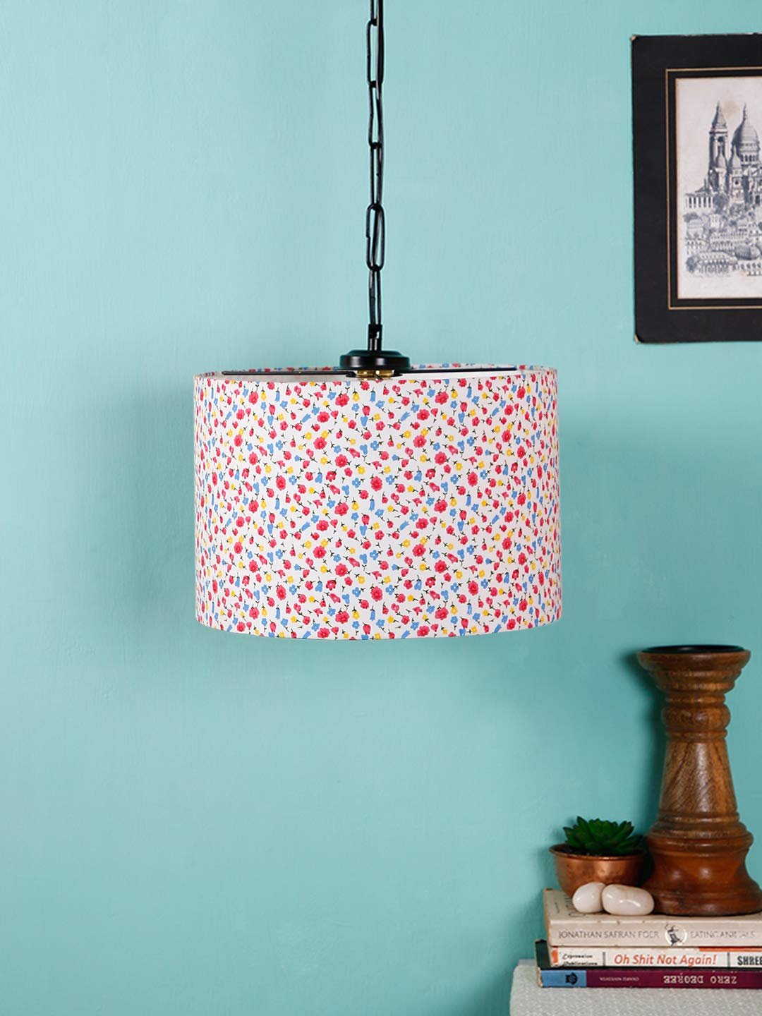 Multicolor Cotton Drum Hanging Lamp