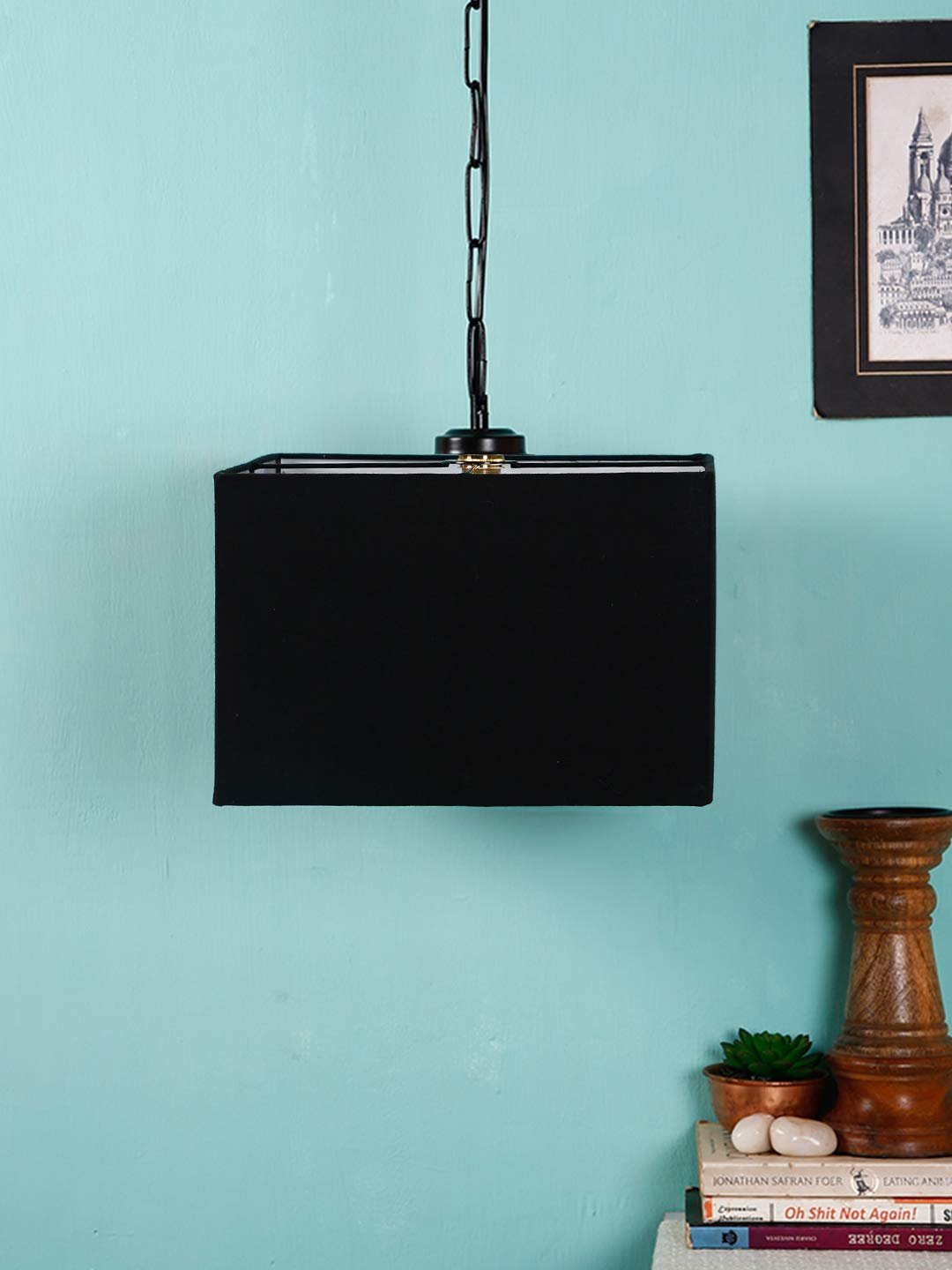 Black Cotton Square Hanging Lamp