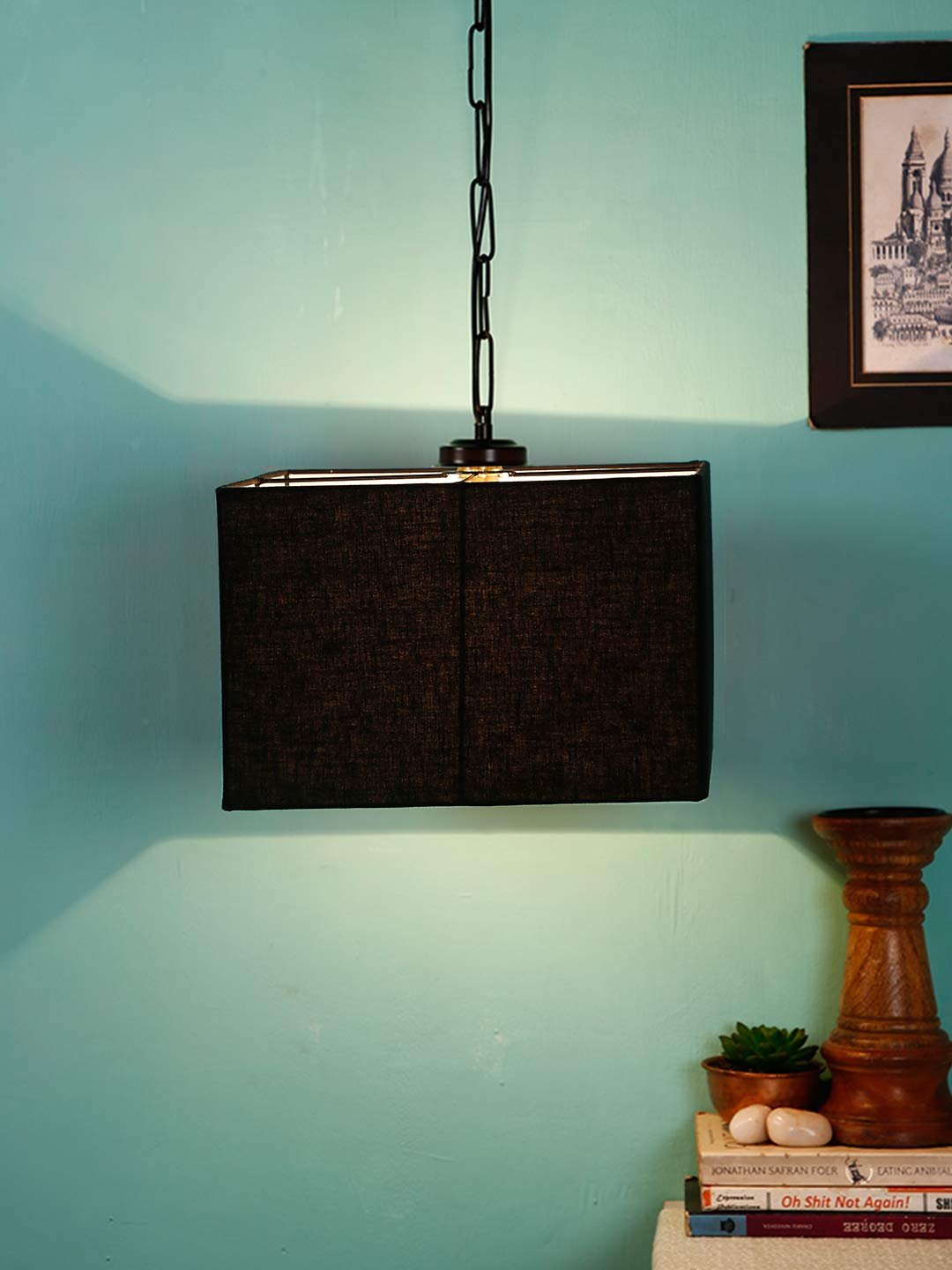 Black Cotton Square Hanging Lamp