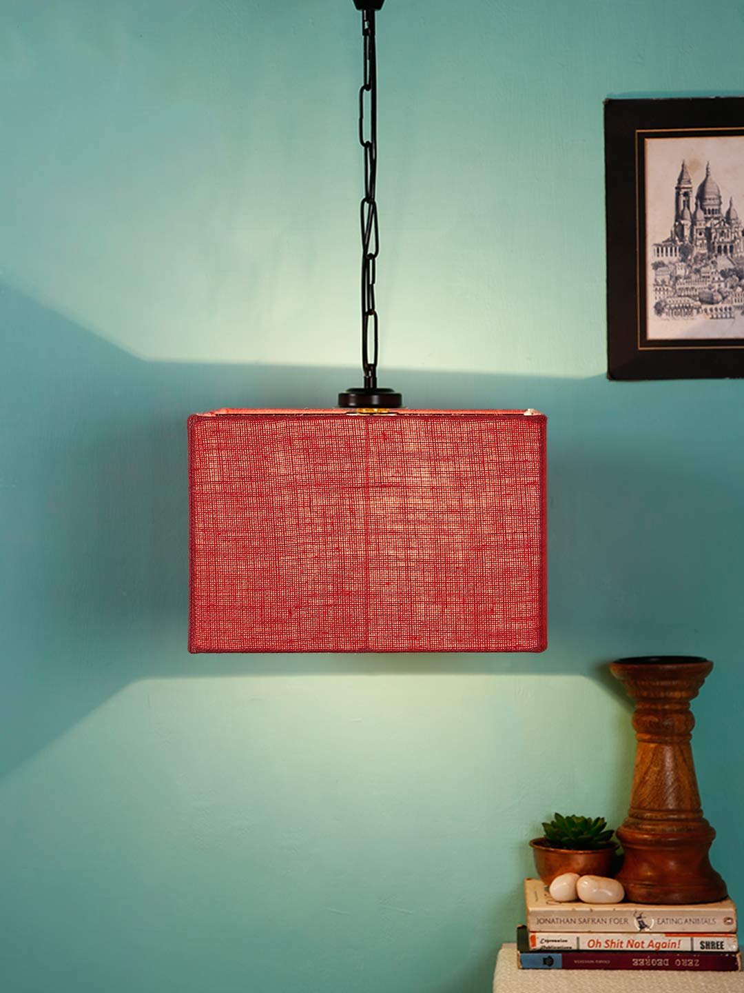 Pink Jute Square Hanging Lamp