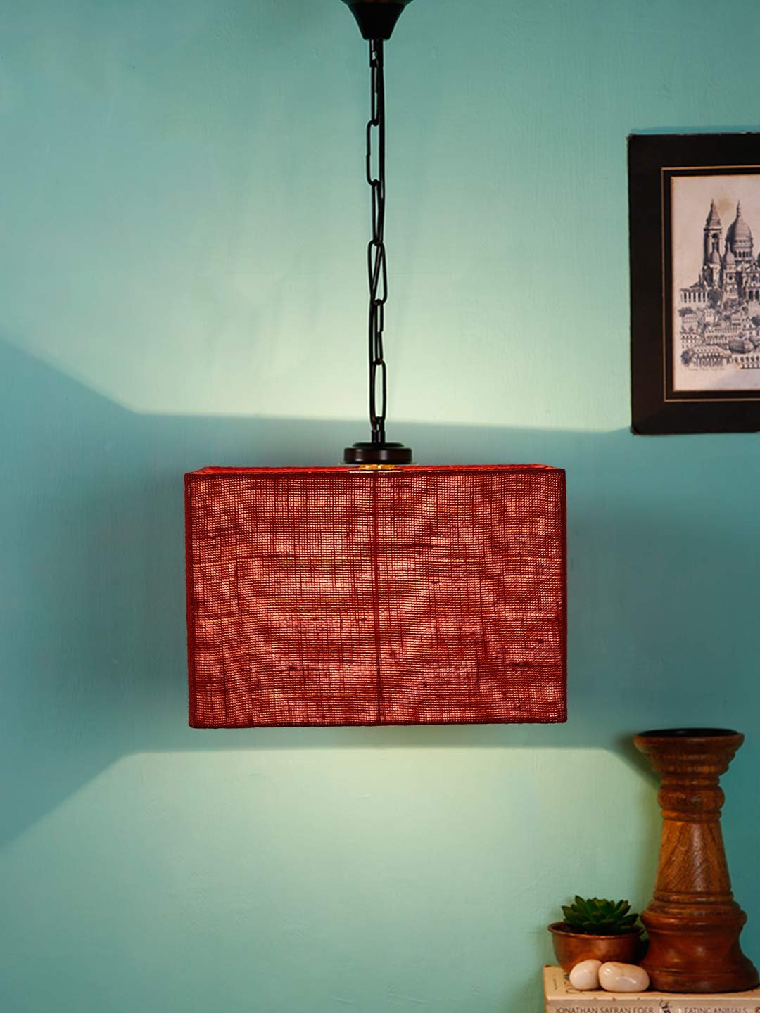 Maroon Jute Square Hanging Lamp