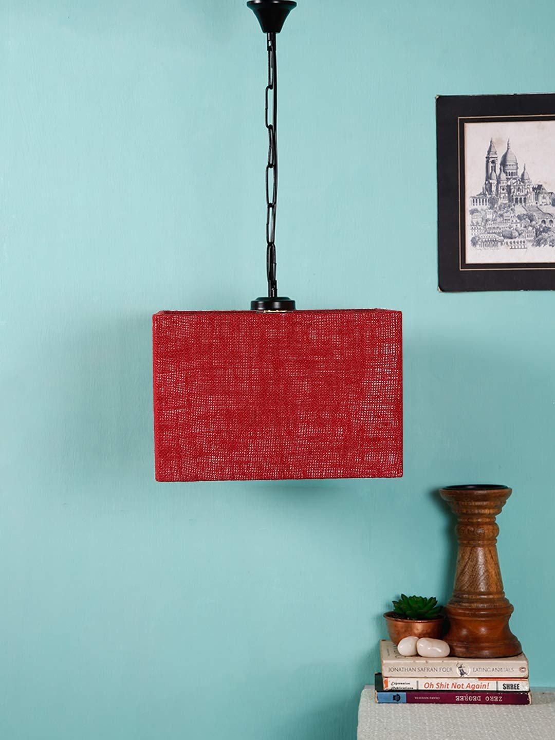 Maroon Jute Square Hanging Lamp