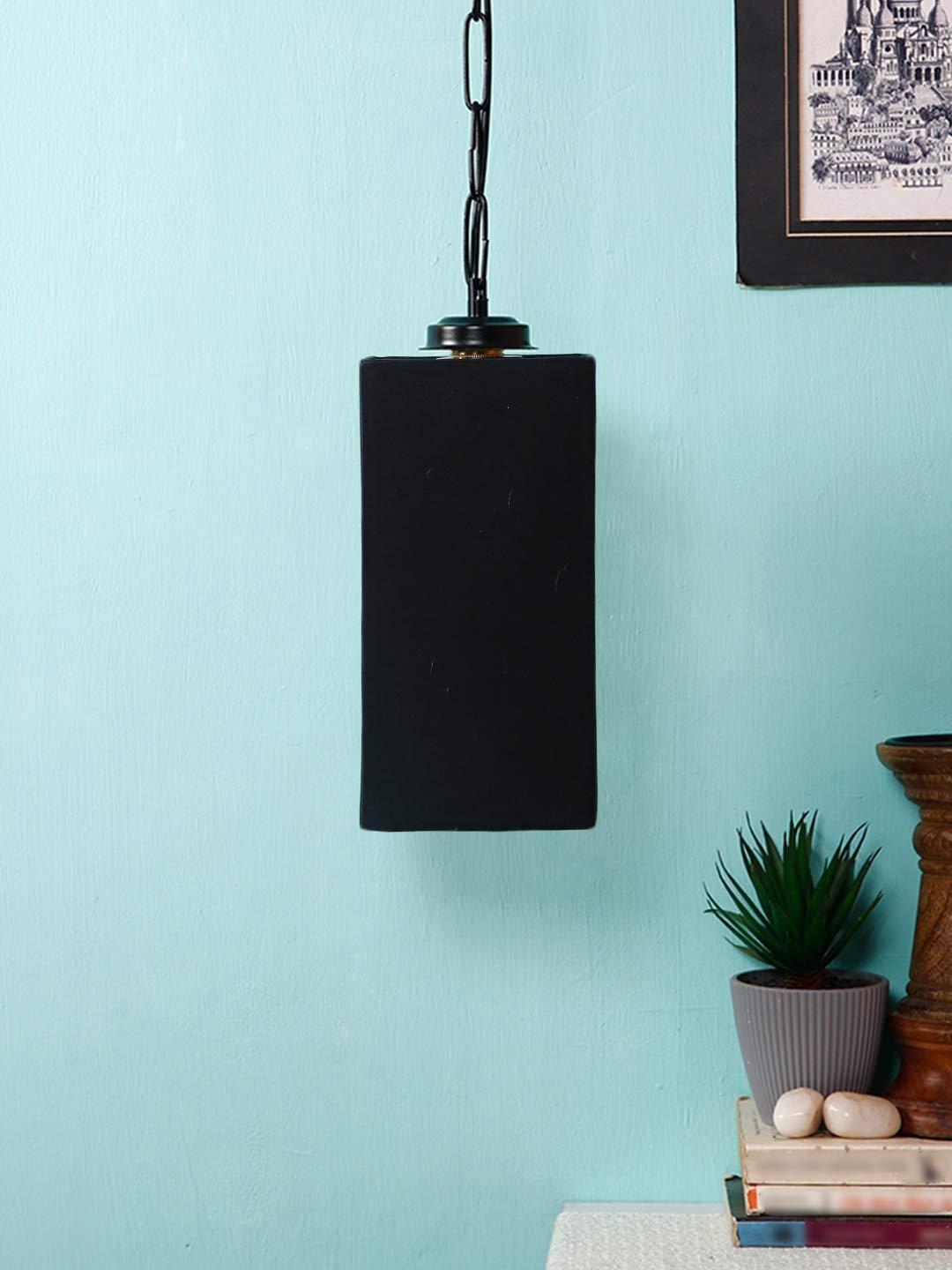 Black Cotton Square Hanging Lamp