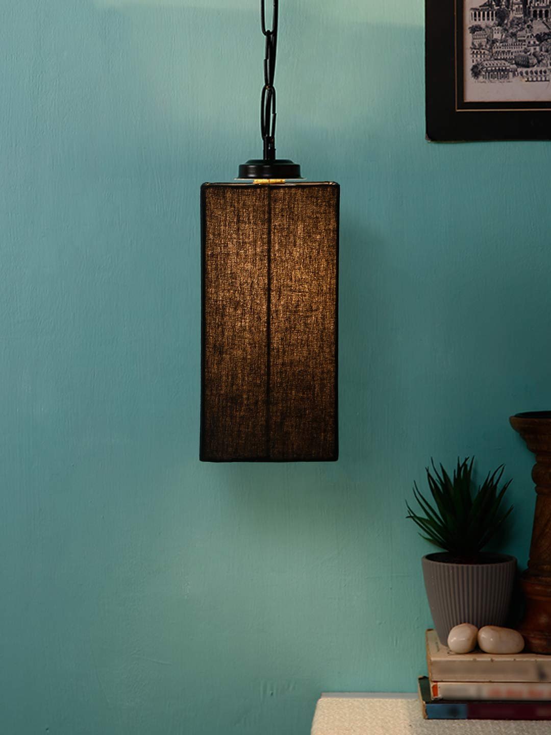Black Cotton Square Hanging Lamp