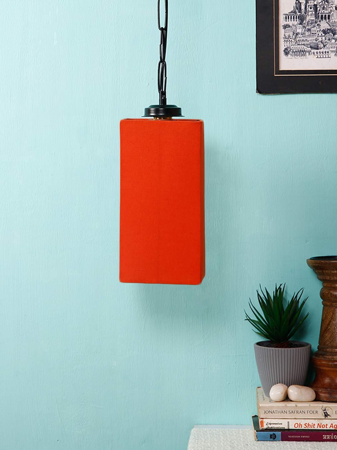 Orange Cotton Square Hanging Lamp