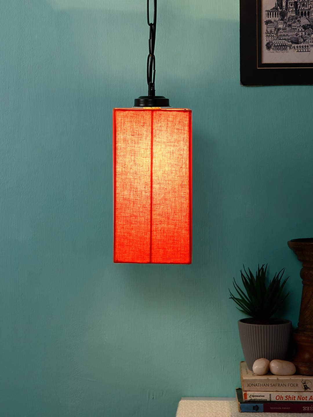 Orange Cotton Square Hanging Lamp