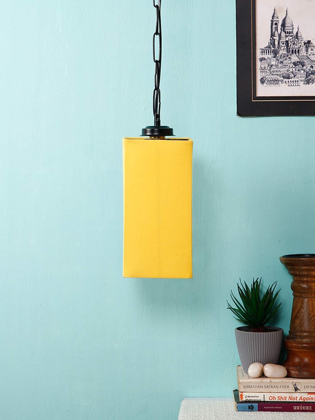 HL36, Yellow Cotton Square Hanging Lamp