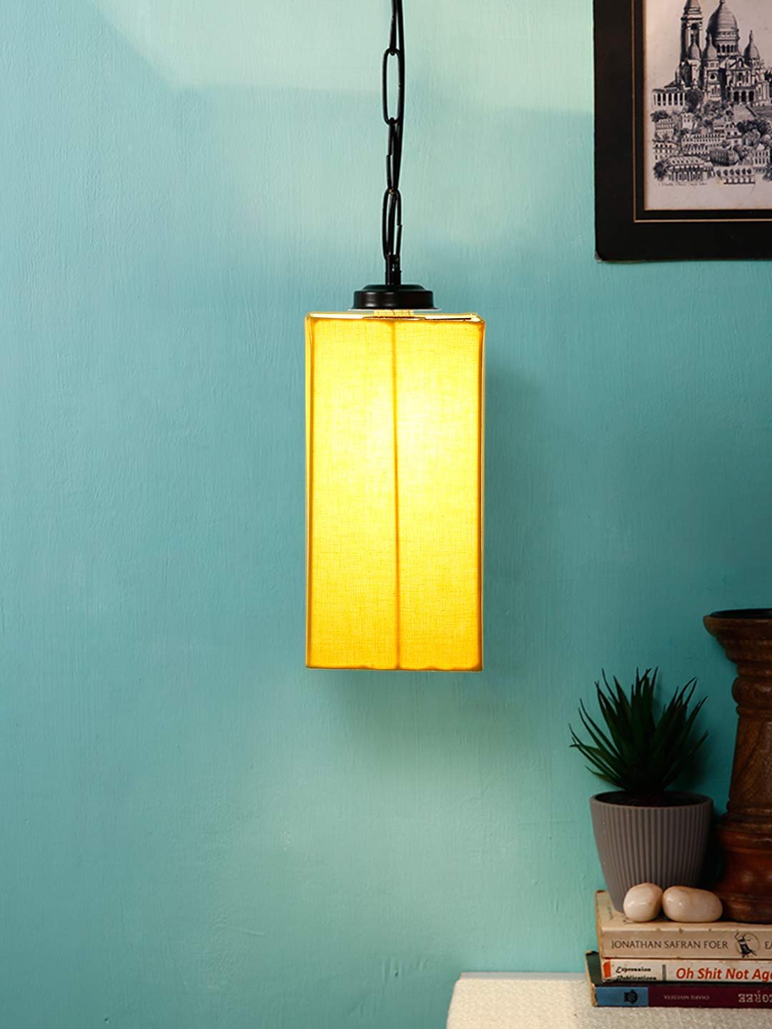 HL36, Yellow Cotton Square Hanging Lamp
