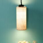 White Jute Cylindrical Hanging Lamp