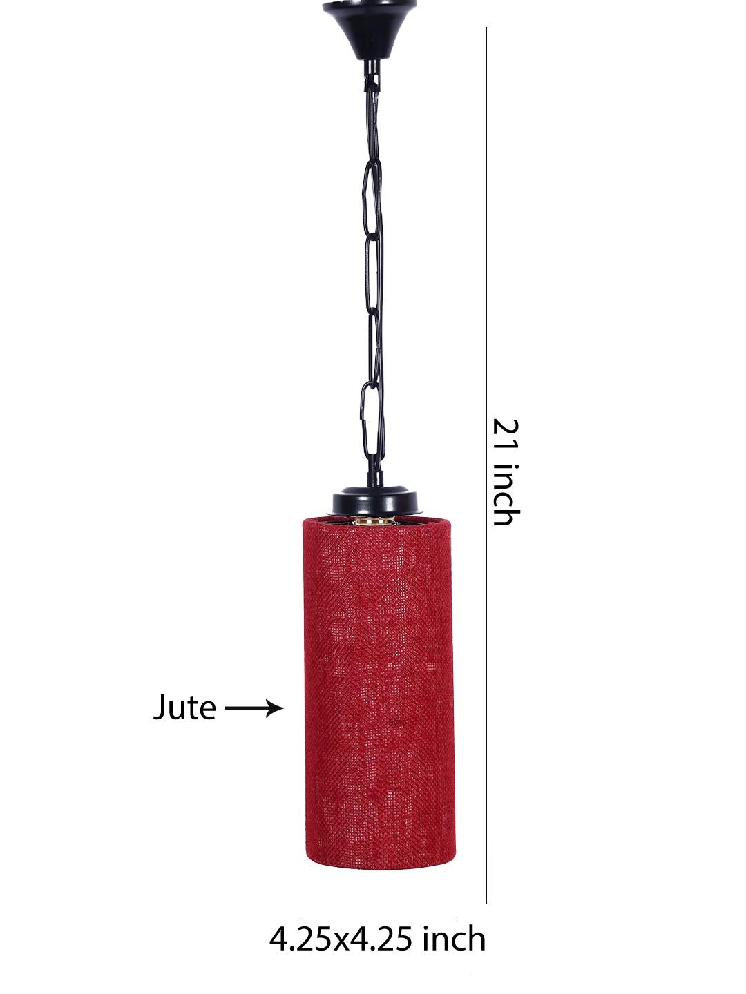 Maroon Jute Cylindrical Hanging Lamp