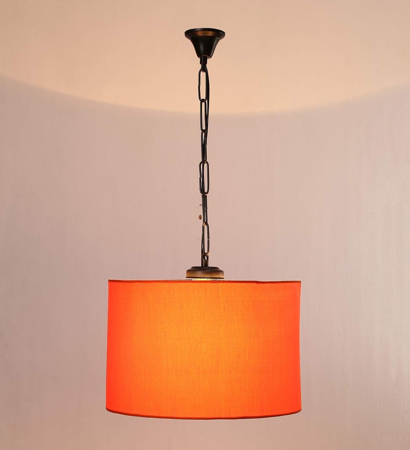 Orange Cotton Drum Hanging Lamp