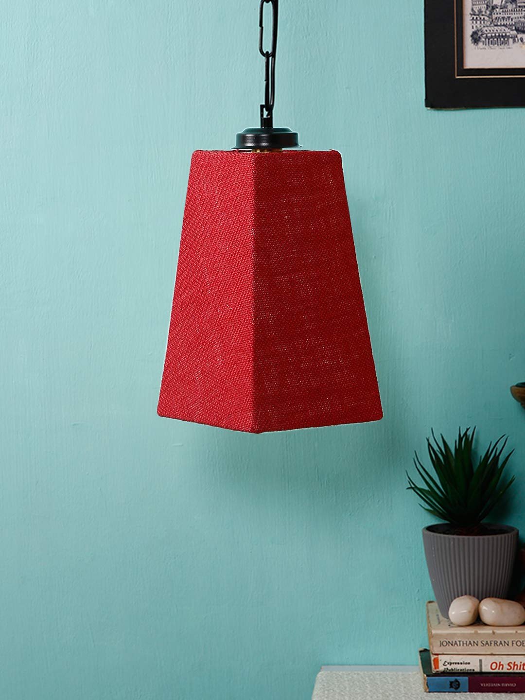Maroon Jute Pyramid Hanging Lamp