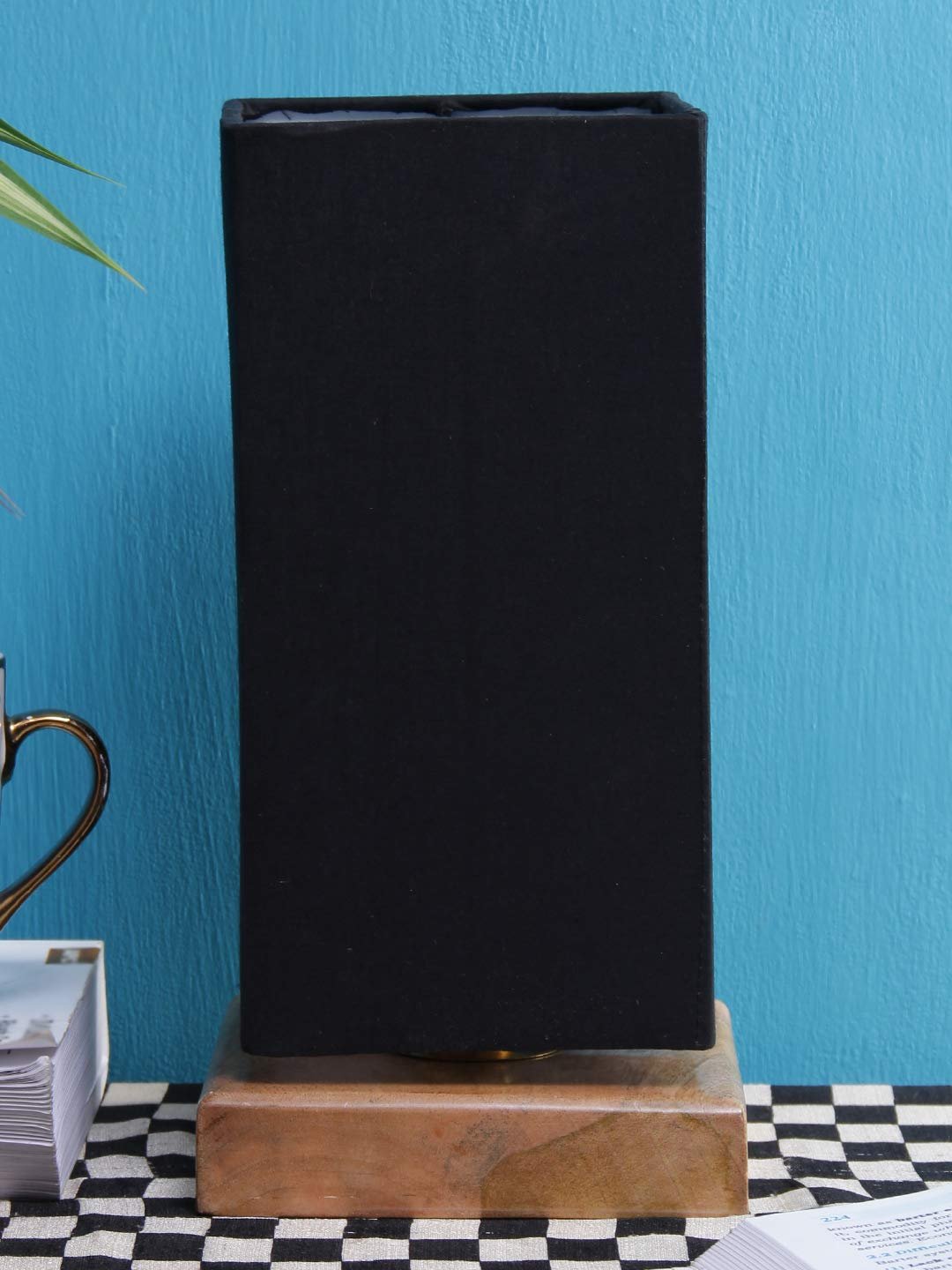 Black Cotton Shade with Square Wood Base