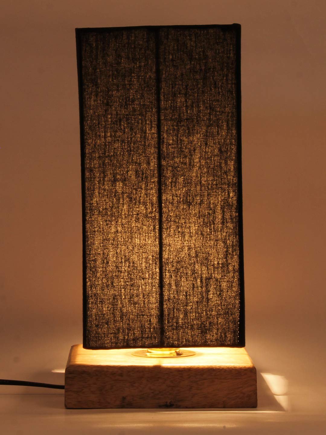 Black Cotton Shade with Square Wood Base