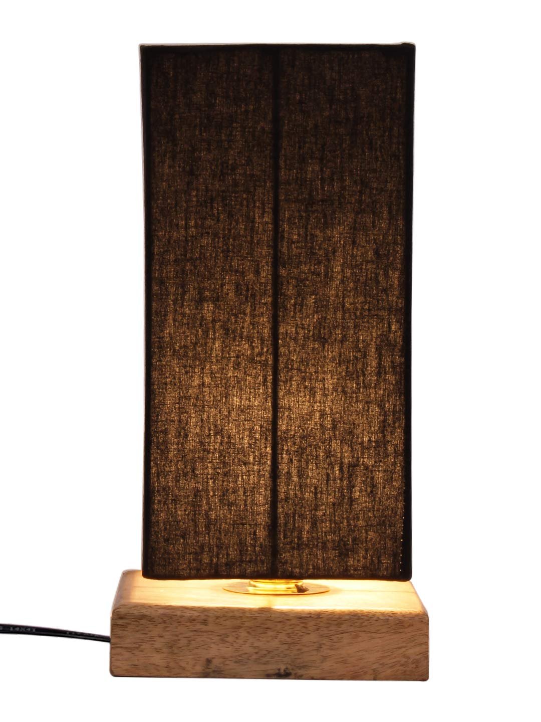 Black Cotton Shade with Square Wood Base