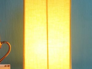 Yellow Cotton Shade with Square Wood Base