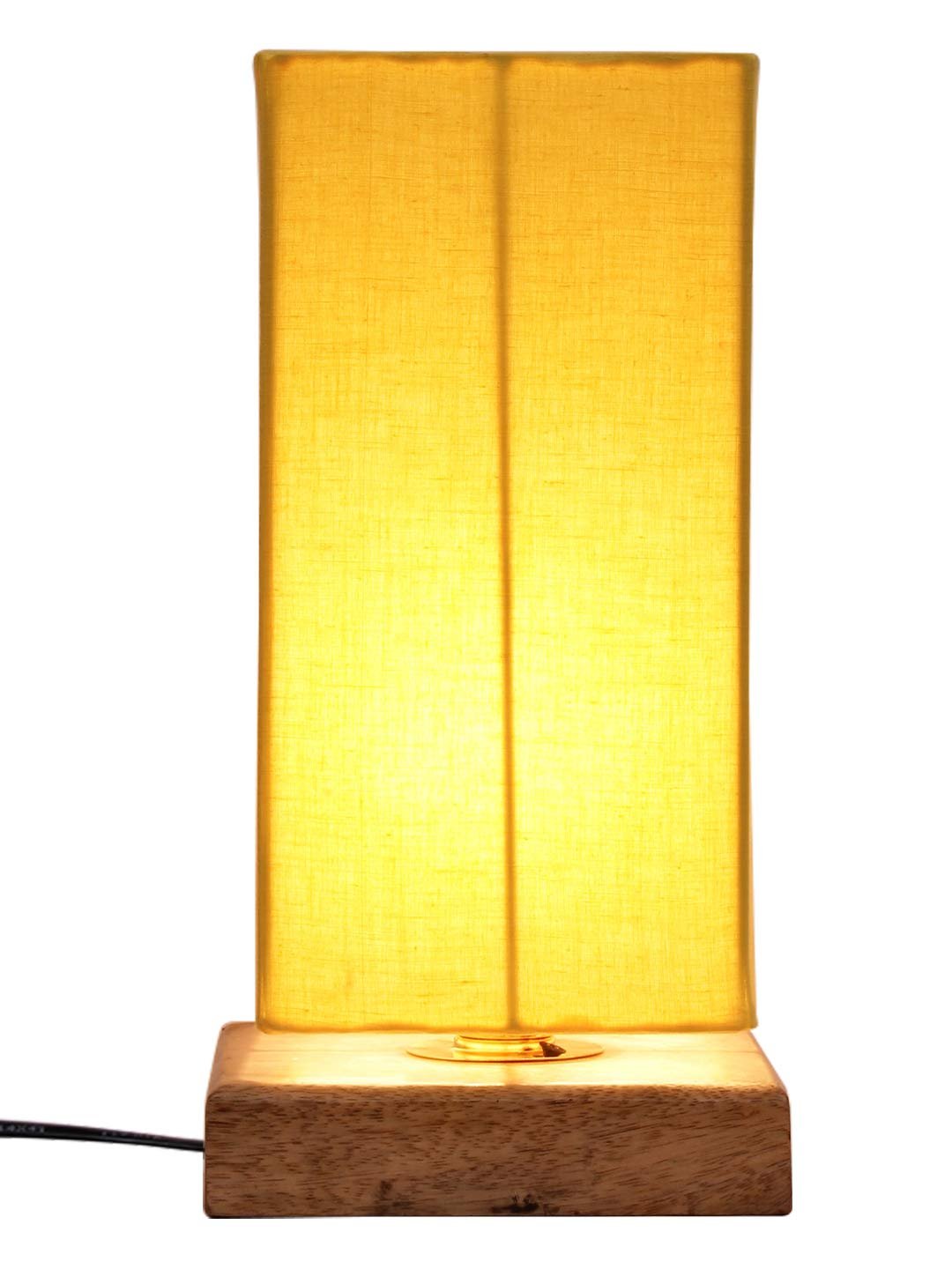 Yellow Cotton Shade with Square Wood Base