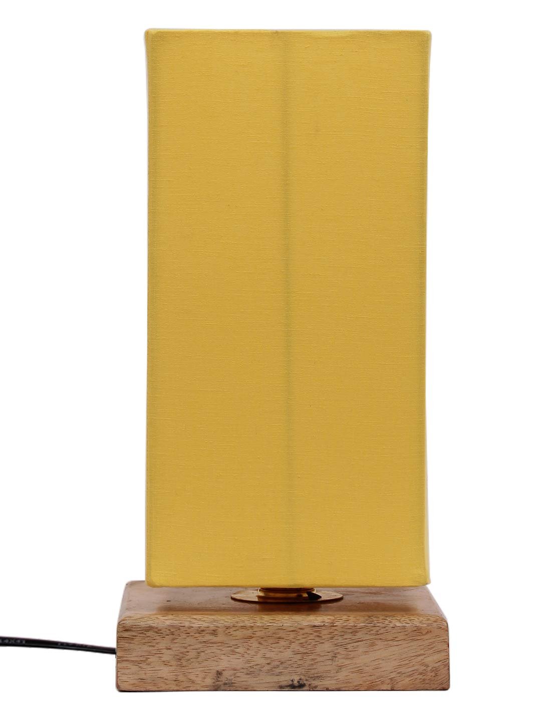 Yellow Cotton Shade with Square Wood Base