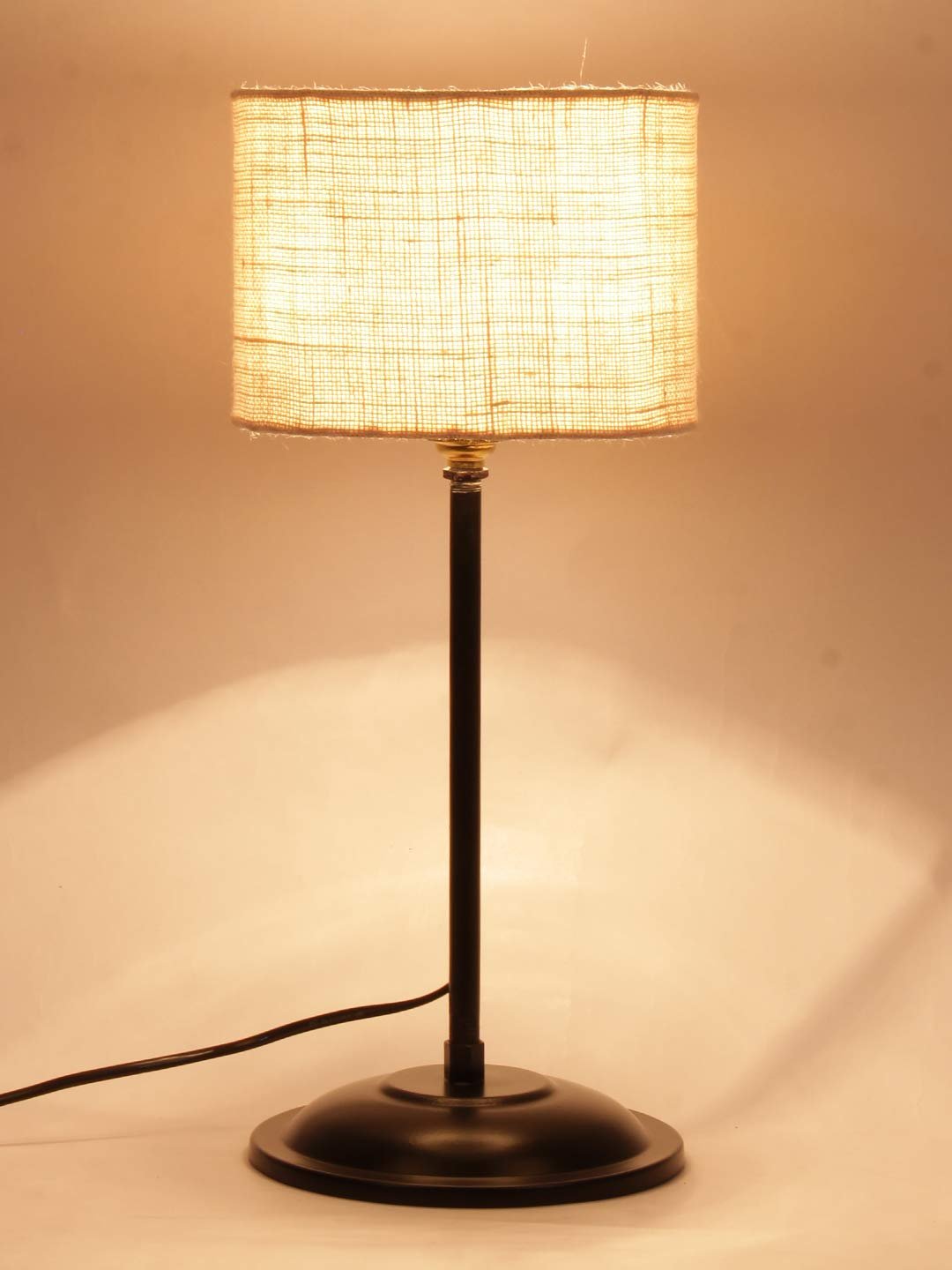 White Jute Shade lamp with Black Base