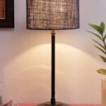 Blue Jute Shade lamp with Black Base